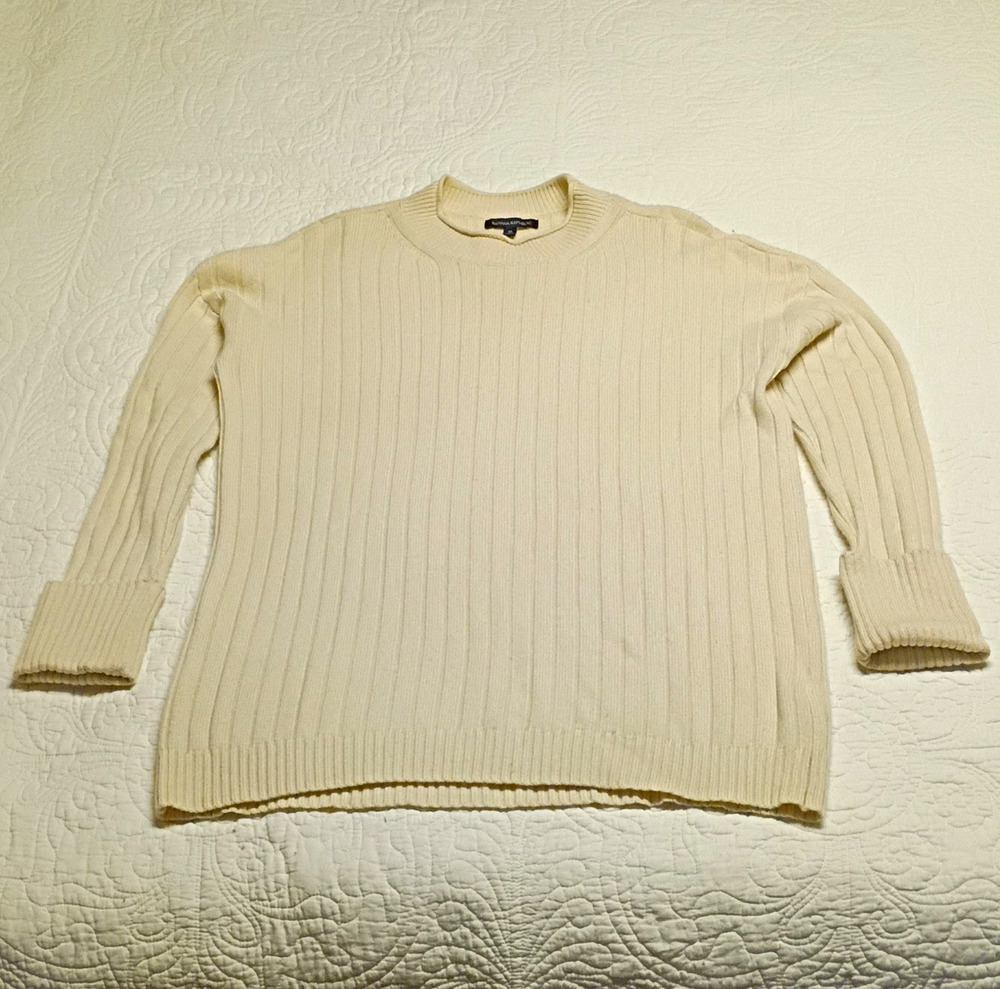 Banana Republic Womens M Merino Cashmere Sweater Ribbed Mock Neck Cream Ivory